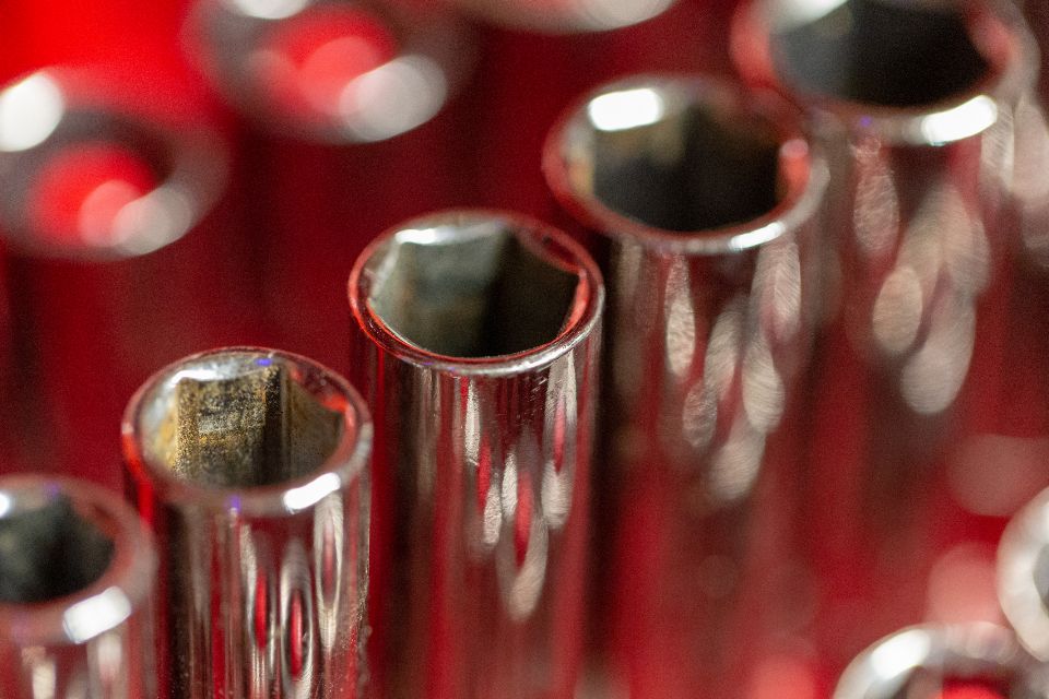 Ratchet and socket set in a tool case